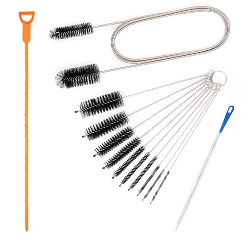 13 Stück Reinigungsbürste Set, Edelstahl Nylon Schlauchbürste, Aquarium Schlauchbürste mit abflussreiniger spirale, Flexible Ablaufbürste für Waschbecken, Strohhalme,Tastaturen