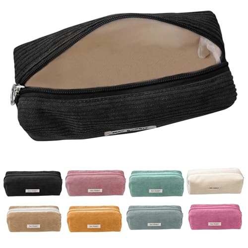 Electri-HQ Pencil Case,8 Farben zur Wahl,Mäppchen Cord-Stoff,Federmäppchen Milchig Grau für Mädchen Teenager, Federtasche Stiftetasche Stiftemappe Pencil Case Schulmäppchen für Schule, Büro (Schwarz)