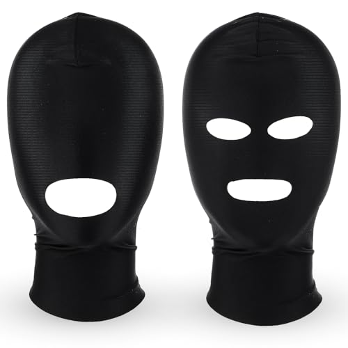 Qianyu 2 Stück Dünn Skimaske Vollgesichtsmaske schwarze atmungsaktive Kapuze für Halloween-Maskenball Cosplay-Kostümzubehör Unisex-Kopfbedeckung Mundloch und offene Augen Mund 3 Löcher bequeme Maske