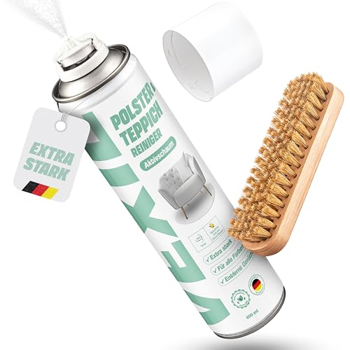 VEXIL Polster- & Teppich-Reiniger Spraydose mit Bürste - Tiefenreinigung mit Leichtigkeit - Entfernt hartnäckigste Verschmutzungen - Ideal für Polstermöbel, Teppich & Textilien Made in Germany