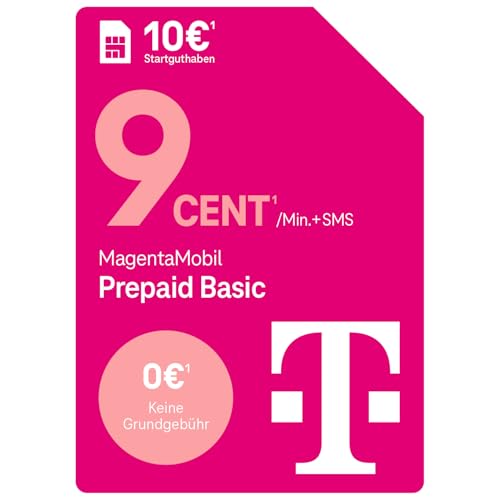 Telekom MagentaMobil Prepaid Basic | 9ct pro Minute/SMS in alle dt. Netze | optionale Dayflat (50 MB) für mobiles Surfen verfügbar I ohne Vertragsbindung, volle Kostenkontrolle I 10 EUR Startguthaben