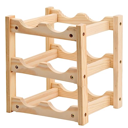 Fangehong Holz Weinregal, 3 Etagen 6 Flaschen Wein Flaschenregal Aufbewahrungy Halter, Wein Flaschenhalter, Weinlagerung Weinhalter für Küche Bar Speisekammer Schrank Keller Arbeitsplatte (B)