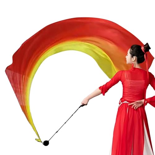 Seiden-Tanzschleier, Schleier Poi Seide Swing Bälle Tanzflaggen Seiden-Tanzschleier, dann bunter Bauchtanzschleier, Schöne schattierte Kultflaggen für Kirchentanz, 200, Gelb Orange Rot,