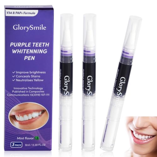Mineup Zahnaufhellung Stift, 3 PCS Zahnaufhellung Whitening Stift, Purple Teeth Whitening Pen, Zahnweiss Stift, Bleaching Zähne Stift, Zähne Aufhellen Stift, Effektiv für Teeth Whitening