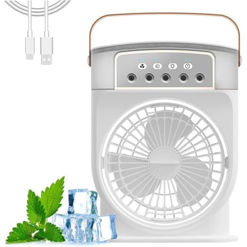 Polarlux Air Cooler, Polarlux Ice Fan, 4-in-1 Mobiles Klimagerät, Tragbarer USB Verdunstungskühler, Mini Luftkühler Ventilator mit Wasserkühlung 3 Geschwindigkeiten, Ideal für Zimmer, Büro (Weiß)