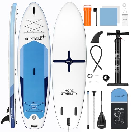 Surfstar Aufblasbares Paddleboard mit Schweißtechnologie, 34" ultrabreite aufblasbare SUP-Paddleboards mit Kamerahalterung Fiberglaspaddel & Sup-Zubehör, Allround-Stand-UP-Paddleboards für Erwachsene