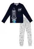 NASA Schlafanzug für Jungen - Kinder Pyjama Set Langarm Oberteil mit Hose Blau/Grau (DE/NL/SE/PL, Numerisch, 134, 140, Regular, Blau/Grau)