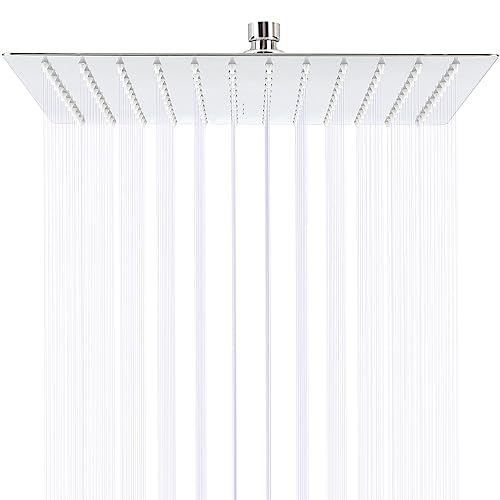 LONENESSL 12 Zoll Regenduschkopf Quadratischer Fester Duschkopf, Großer Regenduschkopf Edelstahl Ultra Dünn Regenduschkopf, Badezimmer Top Spray Quadratischer Wasserfall Duschkopf
