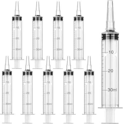 JOYSKY 10 Stück Spritze 30ml Kunststoff Spritze mit Deckel Liquid Spritze Sterile Spritzen ohne Nadel für Wissenschaftliche Labor Flüssigkeitsmessung und Abgabe Tierfütterung Pflanzenbewässerung