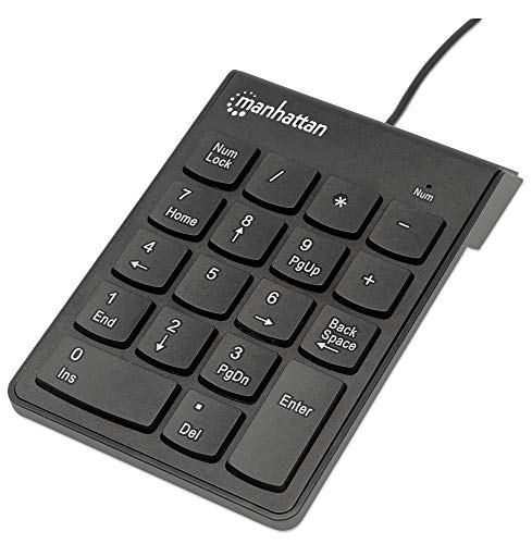 Manhattan-Products Ziffernblock - USB Nummernblock, kabelgebundenes Keypad, NumLock-Funktion, Ultradünne Tastaturerweiterung, 18 Tasten - Schwarz