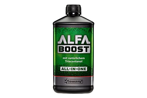 Growsartig ALFA Boost All-IN-ONE Pflanzen-Booster mit Triacontanol 1 Liter. Für Blüte, Wachstum und Bewurzelung. Steigert den Ertrag. Biozertifiziert.