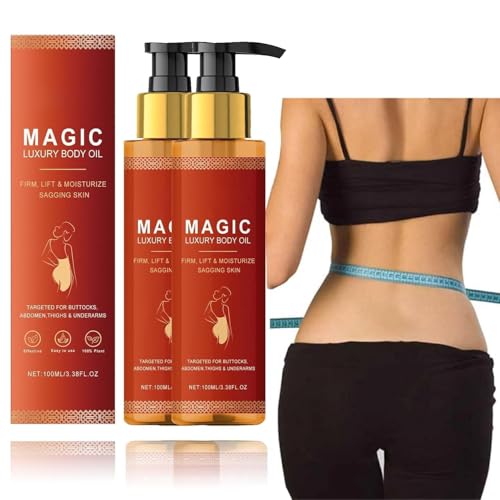 Magic Luxury Body Oil 100ml, Magic Body Strafting Oil, Feuchtigkeit und nahrhafte Creme, Spendet Feuchtigkeit und Reduziert Feine Linien An Wangen, Bauch, Oberschenkeln, Armen Rosenöl (2PC, 100ML)