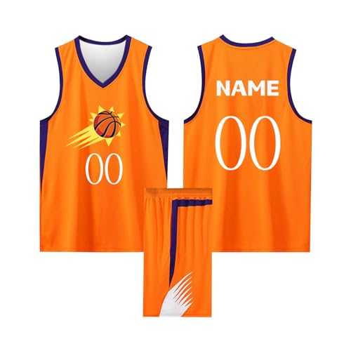 Personalisiertes Trikot Kinder/Erwachsene, Benutzerdefiniert Basketball Trikot Shirt Kinder/Erwachsene, Basketball-Spieltrikots für Jungen/Herren, Basketball ärmellose Anzug Orange M