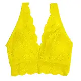 Generisch Bralette Yoga Damen Dessous Wirefree mit Strumpfband V BH BH Comfort BH Tops Damen Sexy Deep Lace Hemdchen Dessous (Yellow, M)