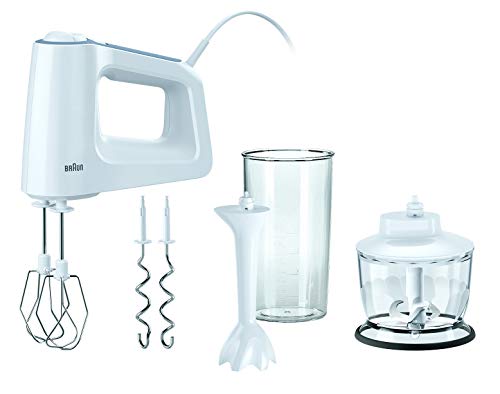 Braun MultiMix 3 HM 3135 Handmixer – Handrührgerät mit 5 Geschwindigkeitsstufen & Turbo-Funktion, inkl. Schneebesen, Knethaken, Pürierstab, Zerkleinerer und 600 ml Mix- und Messbecher, 500 Watt, weiß