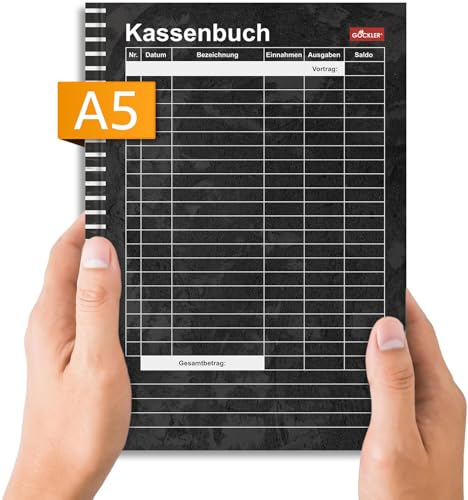 Gockler® KASSENBUCH DIN A5: Einnahmen-Ausgaben-Buch für Kleinunternehmer, Vereine & Gastronomen (Kassenbericht, Buchführung, Abrechnung, Haushaltsbuch) | schwarz