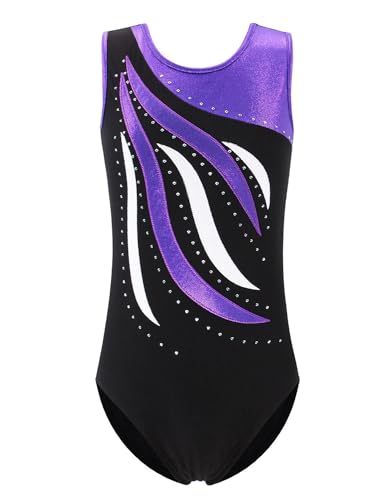 FINGER TEN Gymnastikanzug Mädchen Kurzarm Langarm Kinder Ballettanzug Gymnastik Training Gymnastikbody Trikotanzug Tanz Kleid Ballettkleid (Violett, Tag 8A (7-8 Jahre))