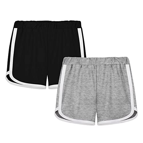 GENTABY Mädchen Shorts Baumwolle Kinder Gym Kurze Hose Athletisch mit Sommer Sport Running Shorts Jungen Schwarz Grau Rosa Lila Tanzen 9-11 Jahre Mädchen Gym Shorts 2 Pack.