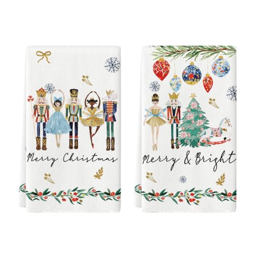Artoid Mode Weihnachtskugeln Nussknacker Baum Weihnachten Küchentücher Geschirrtücher, 42x65 cm Merry Bright Deko Polyester Handtücher 2er Set
