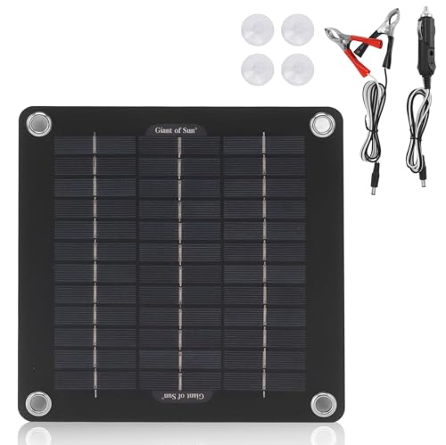WIYETY 12V 10W Solar Ladegerät: Tragbares Solarpanel mit Batterieklemmen & Zigarettenanzünder Stecker, Solarmodul Erhaltungsladung, für Auto, Motorrad, Boot, Wohnmobil, LKW