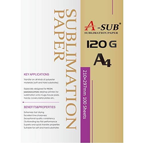 A-SUB Sublimationspapier A4, 210 x 297 mm, 100 Blatt, 120 g/m², Kompatibel mit EPSON, SAWGRASS, RICOH, BROTHER Sublimationsdruckern