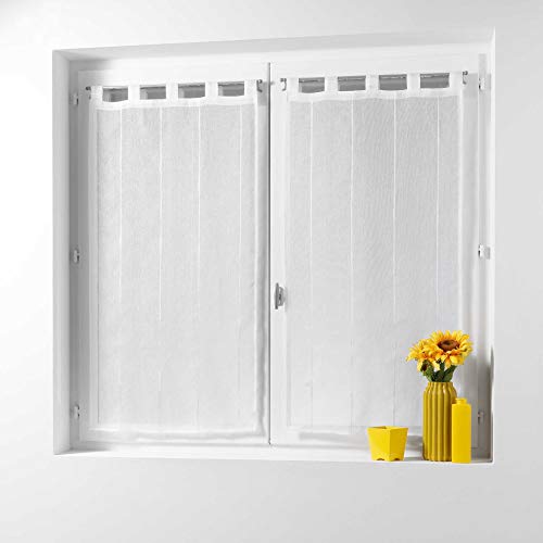 Douceur d'Intérieur, Fenster-Gardinen, mit Schlaufen, /Krepp-Gewebe, Polyester/Chenille-Fasern, Polyester, weiß, 120 x 60 cm