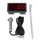 Drehzahlmesser Digital 4 Digital LED Display Digital Tachometer RPM Geschwindigkeit Meter Panel Induktive Hall Sensor NPN Näherungsschalter(Rot)