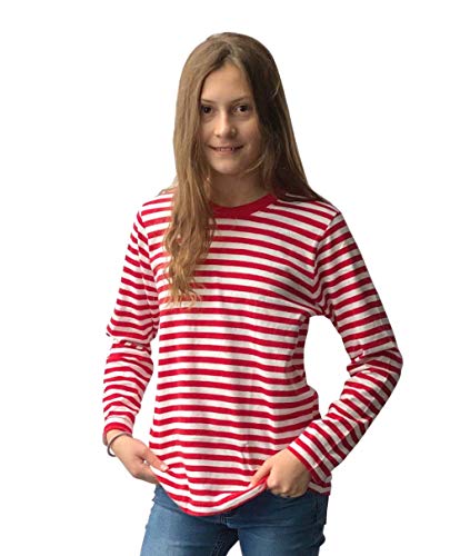 Kinder Mädchen oder Jungen Karneval Unisex Shirt Langarm, Geringelt, 111 654 90 109, Farbe:rot/Weiss, Größe:140/152