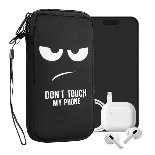 kwmobile Handytasche für Smartphones XL - 6,7/6,8" - Neopren Handy Tasche Hülle Cover Case Schutzhülle - Don't Touch My Phone Weiß Schwarz - 17,2 x 8,4 cm Innenmaße