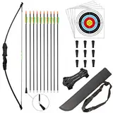 HANSPY Bogen und Pfeil Kinder Set Jugendbogenset Teens Kinderbogen Recurve Zielscheibe 15lbs Kinder Pfeilbogen Anfänger Jugendliche für die Outdoor-Sportjagd im Hinterhof