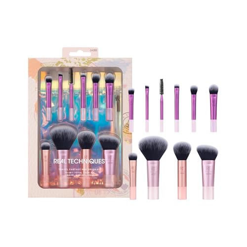 Real Technique Travel Fantasy Mini-Pinsel-Set, Make-up-Pinsel für Lidschatten, Highlights, Konturen, Puder und Concealer, Pinsel in Reisegröße und Kosmetiktasche, synthetische Borsten, 11-teiliges Set