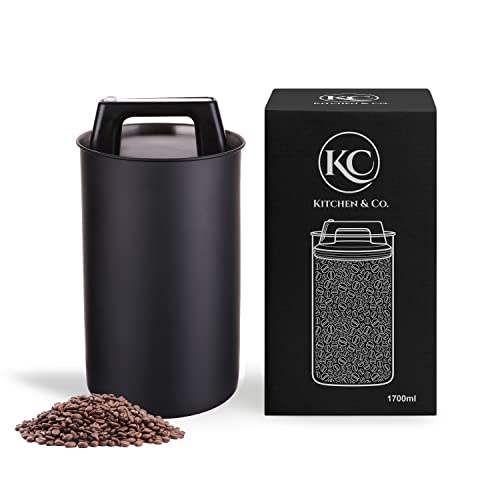 Kaffeedose luftdicht für 500 g Kaffeebohnen mit Vakuumdeckel (Behälter für Kaffee, Tee, Edelstahl Dose zur Aufbewahrung mit Aromaverschluss, Vorratsdose für 500 g Kaffee) Schwarz Matt (1700 ml)