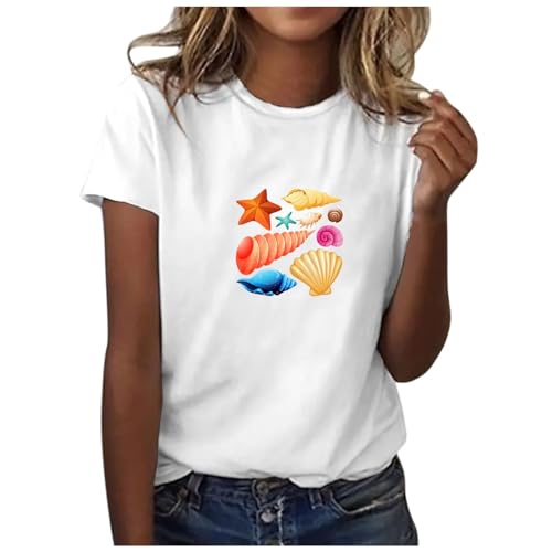 Tshirt Teenager Mädchen, Sommer Oberteile Damen, T-Shirts Kurzen Ärmeln Rundhal Sommershirt Basic Drucken Tee Tops Casual Loose Blusen Leicht Luftige Sportshirt Vielseitige Strandurlaub