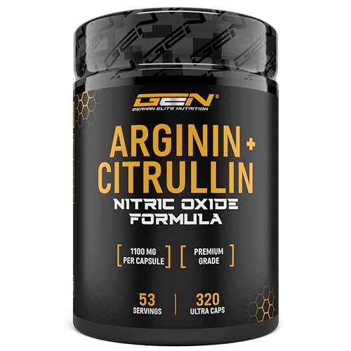 L-Arginin + L-Citrullin - 320 Kapseln - 1100 mg pro Kapsel - Citrullin + Arginin Base im 1:1 Verhältnis - Premium Aminosäuren - Laborgeprüfte Qualität - German Elite Nutrition