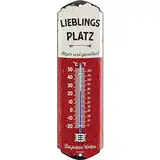 LANOLU Blechschilder Thermometer retro LIEBLINGSPLATZ Schild Garten außen - Deko Garten vintage Schilder, Gartendeko - Wanddeko Garten Schild aus Metall, 8x28 cm