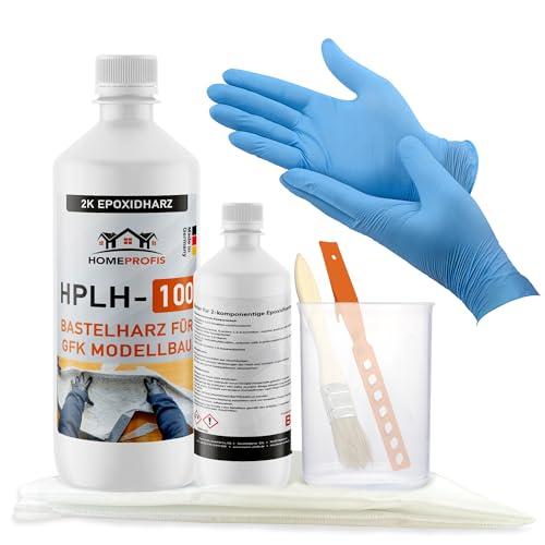 Home Profis® HPLH-100 glasklares 2K Epoxidharz (150g) inkl. 1m² GFK Glasfasermatte (110g/m²) & Werkzeug | Formbau, Reparatur und Ausbesserung, Bootsbau, Fahrzeugbau