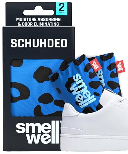 SmellWell Active Geruchsentferner - Schuhdeo - Bambusaktivkohle Geruchsabsorber - Feuchtigkeitsabsorber für Schuhe,Taschen und gegen Schweißfüße - lästige Gerüche - Blue Leopard, 1 Paar, 2 x 50g