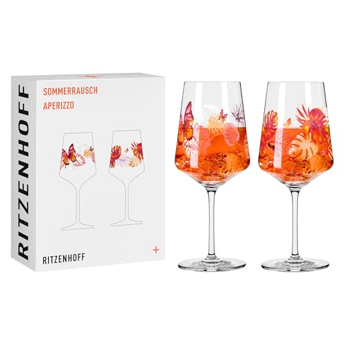 RITZENHOFF 2849001 Aperitifglas 500 ml - 2er Set - Serie Sommerrausch - Motiv Schmetterlinge - Made in Germany, Orange, Rot