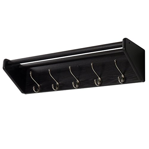 Wooden Mallet, Nickel, Black 5 Hook Shelf