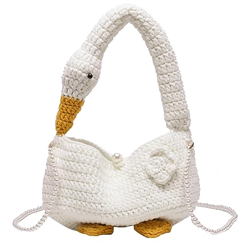 ARVALOLET Damen-Handtasche, gehäkelt, Perlenkette, Cartoon-Umhängetasche, vielseitige Web-Umhängetasche, handgefertigt, Tagestasche for Mädchen, weiblich