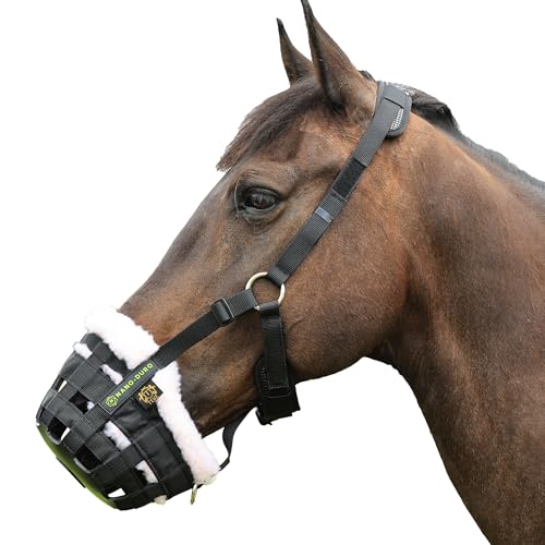 T TEKE Nano-Duro II Deluxe Pferd Weiden Maulkorb mit Fleece Pelz Futter, voll einstellbare Neopren Kissen Halter