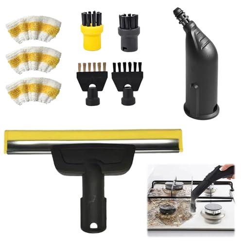 9 Stück für Kärcher Dampfreiniger Zubehör SC1 SC2 SC3 SC4 SC5, Rundbürste, Flachbürste, Gebogene Düse, Hand-Dampfbürste, Reinigungstuch-Bezug für Kärcher Dampfreiniger