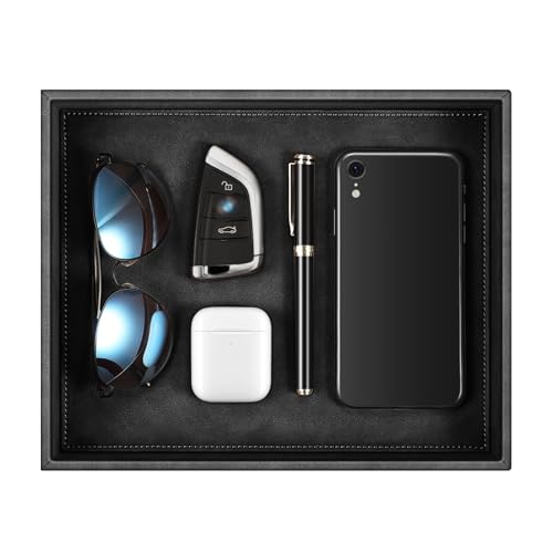 SITHON Taschenleerer, Kunstleder Tablett Organizer Ablage Aufbewahrungsbox klassisch Ablageschale Valet Tray für Handy Schmuck Schlüssel Kleingeld Geldbörse Uhren Brillen Büroausstattung (Schwarz)