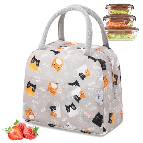 Funmo Lunch Bag,Süße Lunchbox-Tasche,Handtasche Lunchtasche Für Bento,Thermotasche Mit Folienfutter,Wasserdichte Faltbare Lunch Bag,Lunchbox Tragbar (Hellgrau)