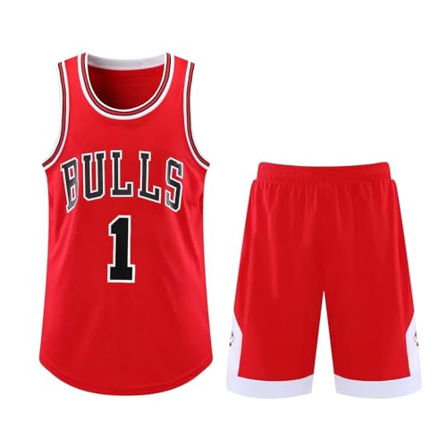 Basketball Trikot Shirt und Shorts 2024, Kinder/Erwachsene Basketball Jersey, Kinder/Erwachsene Basketball ärmellose Anzug, 2-Teiliges Basketball T-Shirt Weste + Shorts rot S