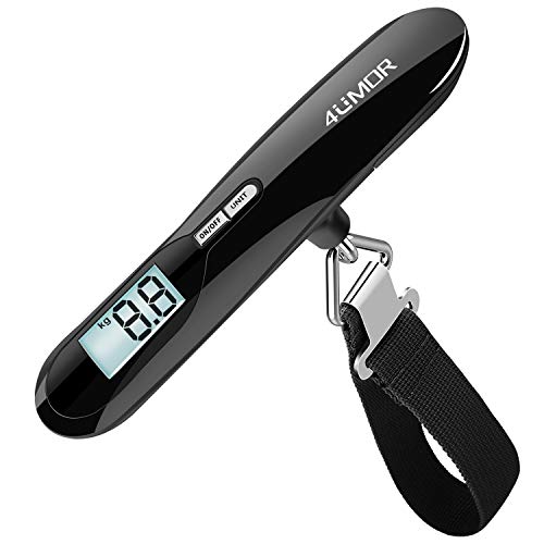 Digitale Kofferwaage,4UMOR Gepäckwaage Handwaage Hängewaage mit hintergrundbeleuchtetem Display für Reise/im Freien/Hausgebrauch, 110 lbs / 50 kg Kapazität,Schwarz