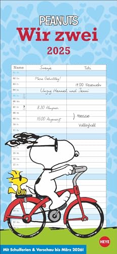 Peanuts Planer Wir zwei 2025: Wandplaner mit 2 Spalten. Kultiger Wandkalender 2025 zum Eintragen. Praktischer Paarkalender mit den bekannten Snoopy-Comics. 16 x 34,7 cm. (Peanuts Kalender Heye)