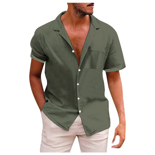 Hemd BüGelfrei, Hemden Herren Kurzarm, MäNner Stehkragen Freizeithemd Leichtes Atmungsaktiver Sommerhemd Bequemes Einfarbig Hawaiihemd Sommer Beach Strandhemd KurzäRmeliges Henley Shirt