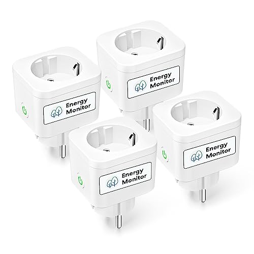 Meross WLAN Steckdose mit Strommessung 16A, Smart Home Zeitschaltuhr Steckdose mit Sprach- und Fernsteuerung, WiFi Smart Plug Funktioniert mit Alexa, Google Home, SmartThings, 4er Pack