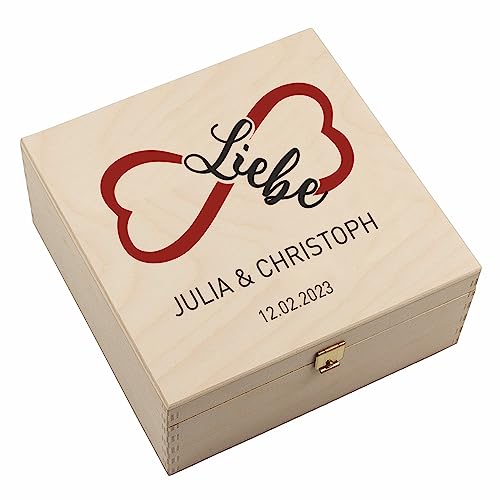 4you Design Echtes Hufeisen in Holz-Geschenkschachtel Liebe Personalisiert Name & Datum – 2 Hufeisennägel zum befestigen – Hochzeitsgeschenk für Paare – Glücksbringer Brautpaar - 17x17x3,5cm